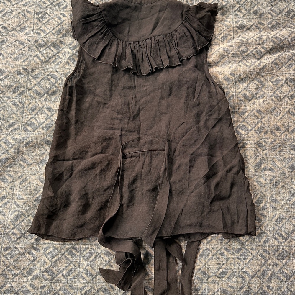 Ted Baker Black Ruffle Button-Down Blouse - Picture 3 of 3